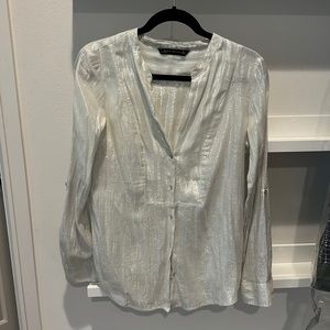 Zara metallic long sleeve button down top